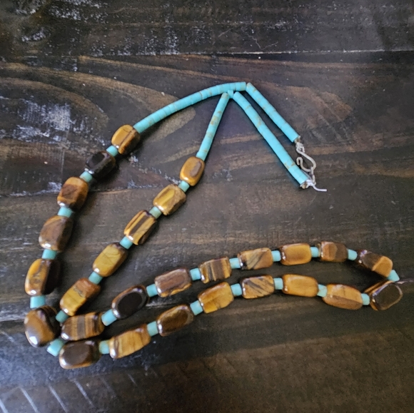 Vintage Native American Tiger Eye and Turquoise Bead Necklace
